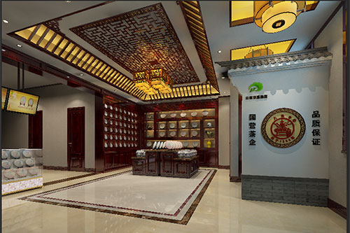 鄂托克古朴典雅的中式茶叶店大堂设计效果图
