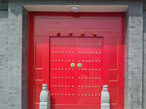 鄂托克中国传统四合院系列朱红色中式木制大门木作